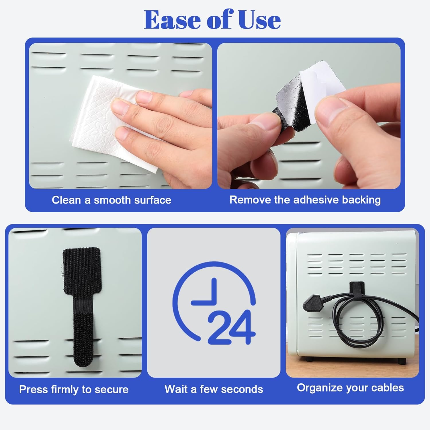100Pcs Black Adjustable Hook Loop Cable Ties - Image 3