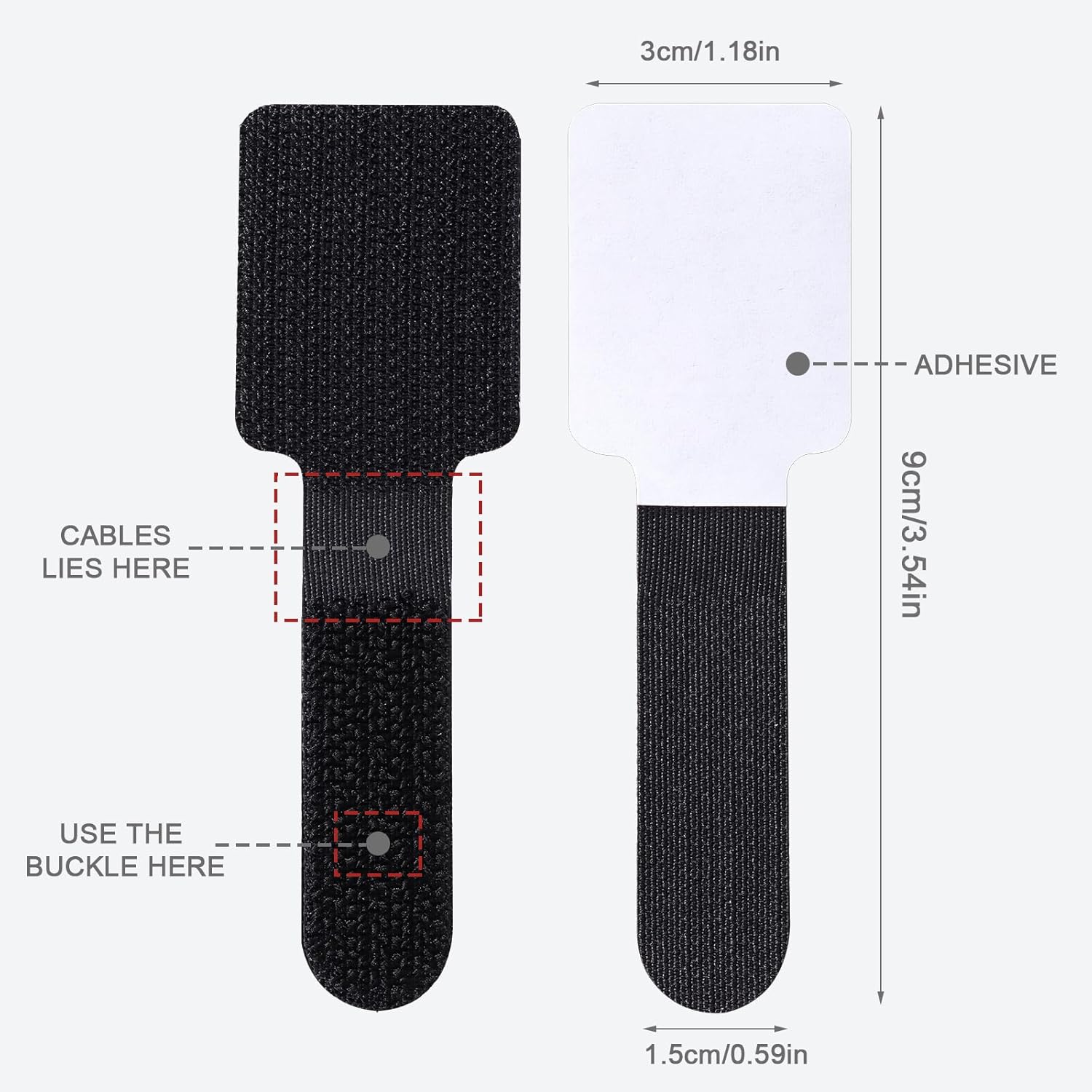 100Pcs Black Adjustable Hook Loop Cable Ties - Image 2