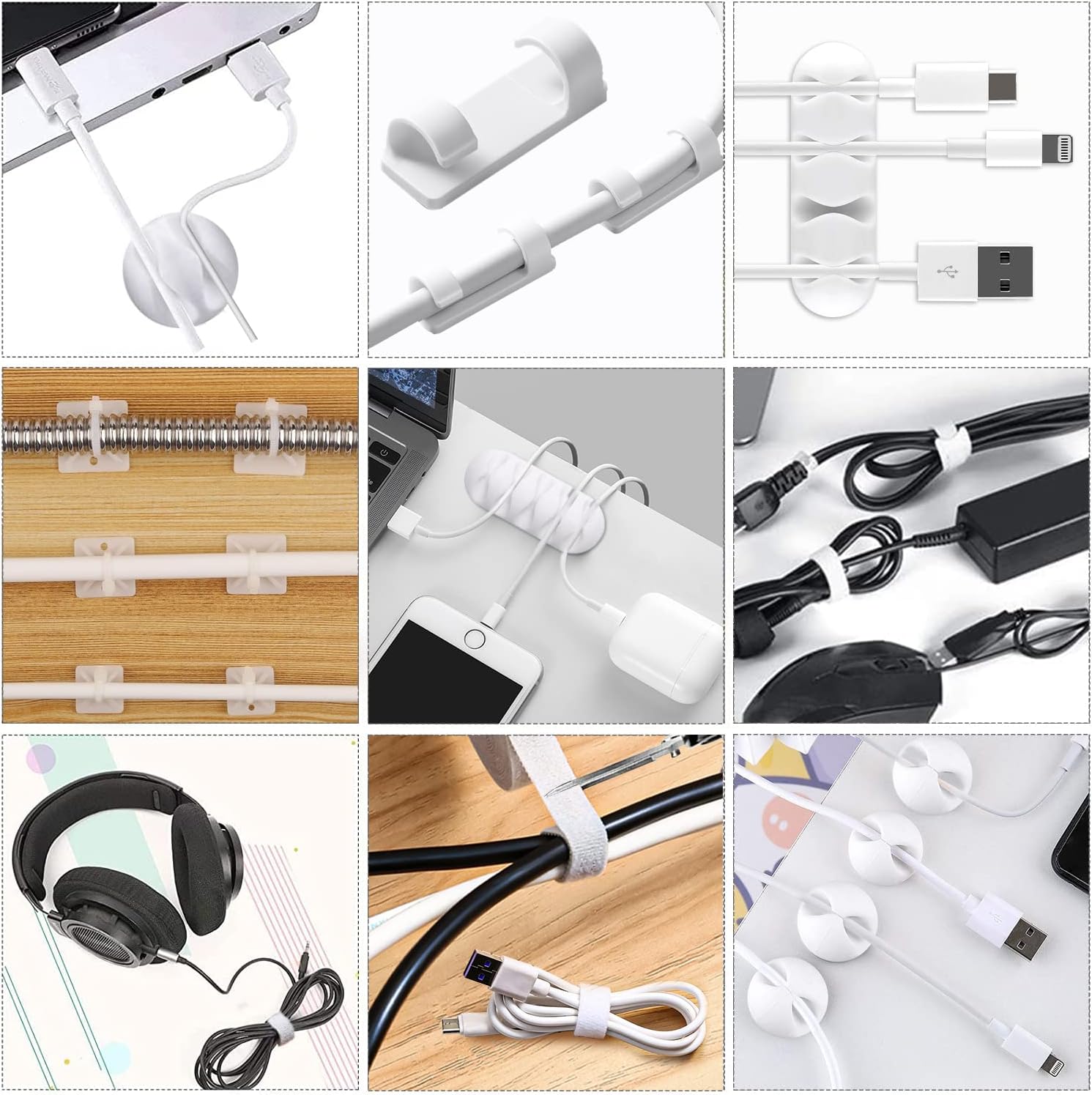White Cable Management Kit Full Set for Desk TV Cord Organizer - Image 4