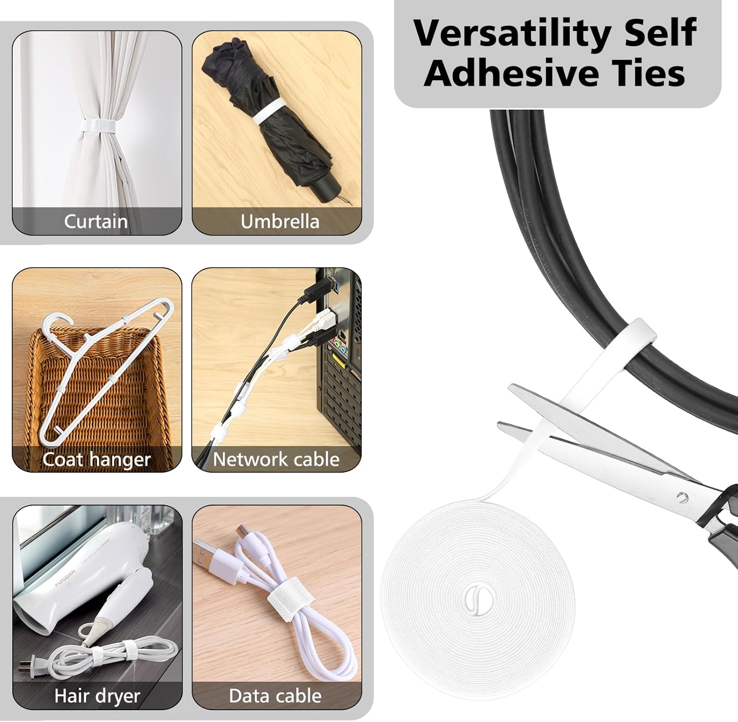 White Cable Management Kit Full Set for Desk TV Cord Organizer - Image 2