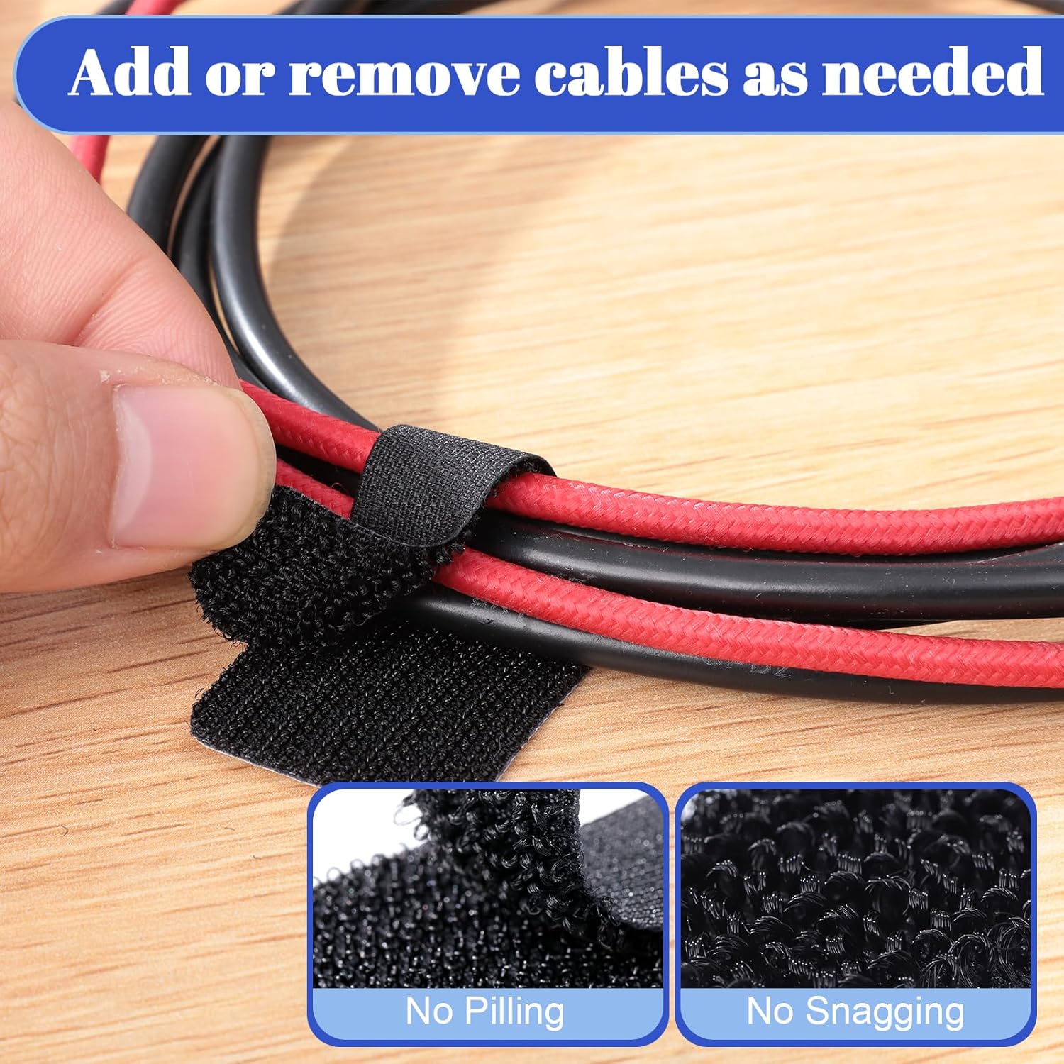 100Pcs Black Adjustable Hook Loop Cable Ties - Image 5