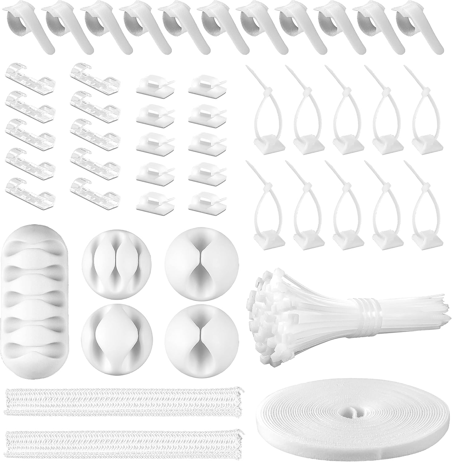 White Cable Management Kit Full Set for Desk TV Cord Organizer