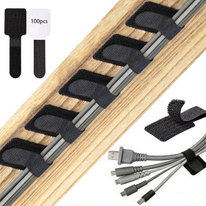 100Pcs Black Adjustable Hook Loop Cable Ties