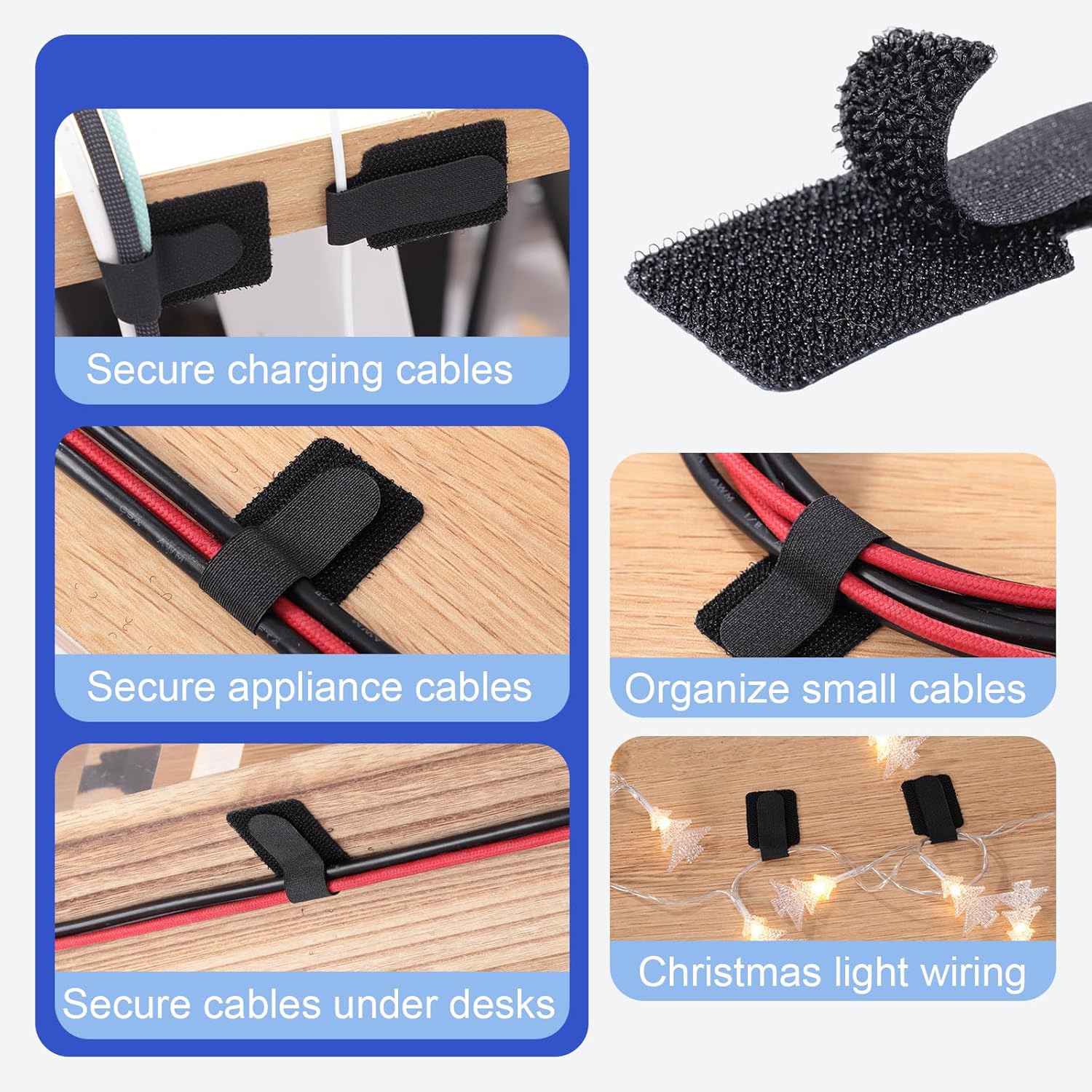 100Pcs Black Adjustable Hook Loop Cable Ties - Image 4